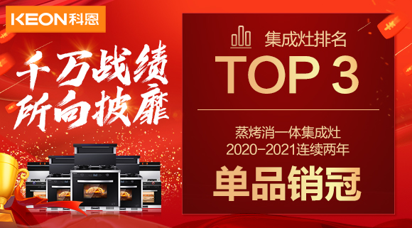 超級頭條！科恩集成灶京東雙11斬獲行業(yè)Top3，連續(xù)2年單品銷冠！